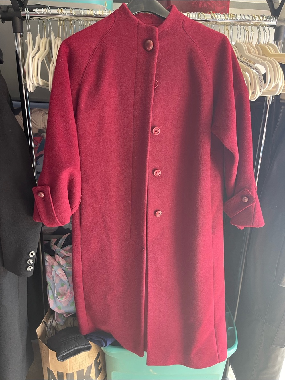Vintage Karen Fashions Elegant Red Single-Breasted Trench Coat